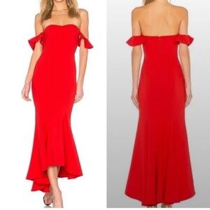 Likely Sunset Gown Drape Sleeve Ruffled Hem in Scarlet Red Sz 6